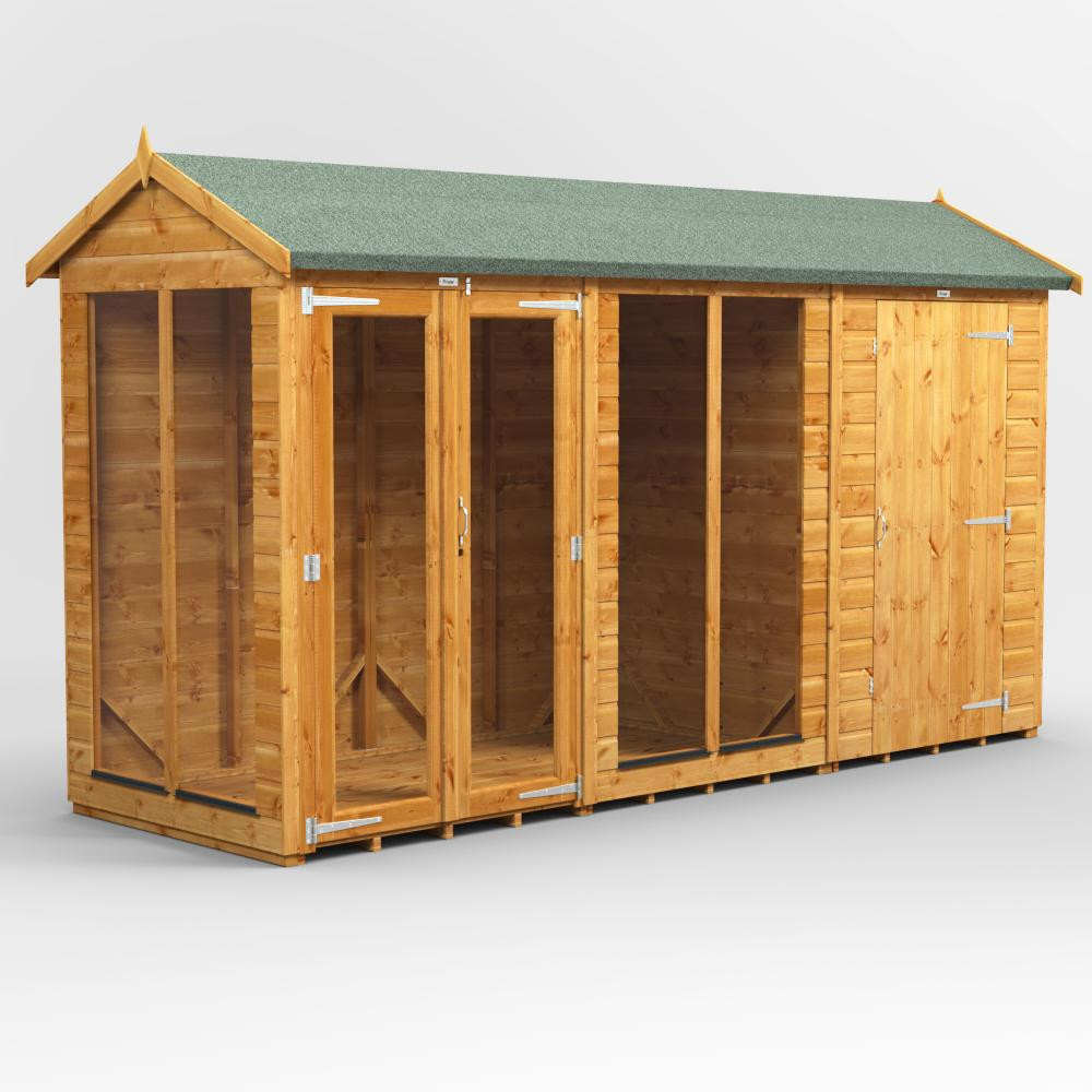 Photograph of 12x4 Power Apex with 4' Side Store Combi 6 x Windows Golden Brown with 4' Side Store