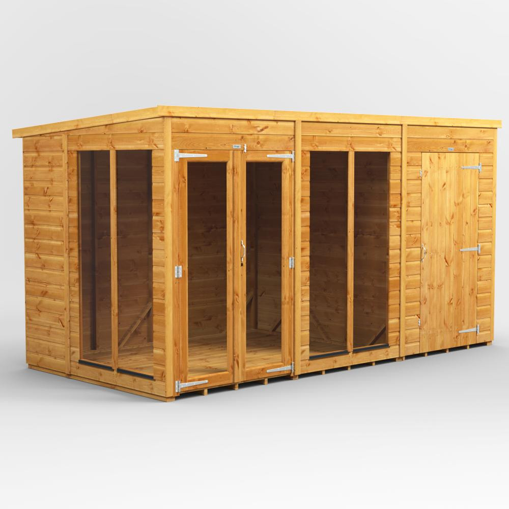Photograph of 12x6 Power Pent with 4' Side Store Combi 6 x Windows Golden Brown with 4' Side Store
