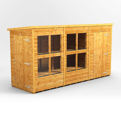 12x4 Power Pent Potting with 4 Side Store Combi 8 x Windows Golden Brown with 4 Side Store product image
