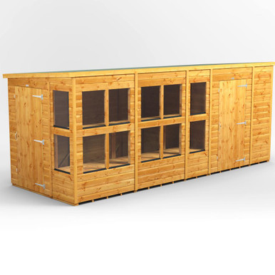 16x6 Power Pent Potting with 6' Side Store Combi 12 x Windows Golden Brown with 6' Side Store