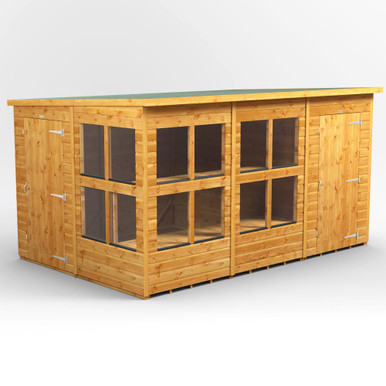 12x8 Power Pent Potting with 4' Side Store Combi 12 x Windows Golden Brown with 4' Side Store