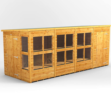 16x6 Power Pent Potting with 4' Side Store Combi 14 x Windows Golden Brown with 4' Side Store