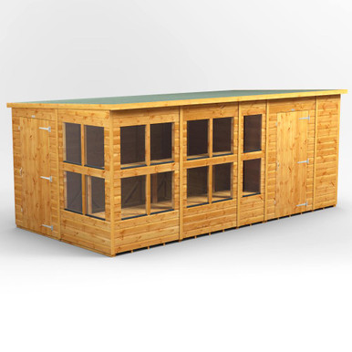 16x8 Power Pent Potting with 6 Side Store Combi 14 x Windows Golden Brown with 6 Side Store product image