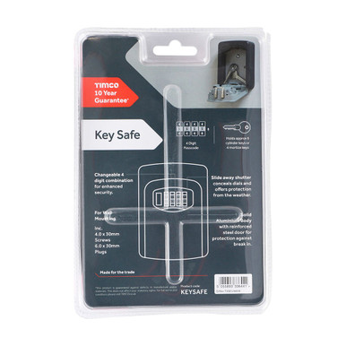 Further photograph of TIMCO Key Safe, Aluminium, Wall Mount, Black/Silver, 120mm x 85mm x 40mm