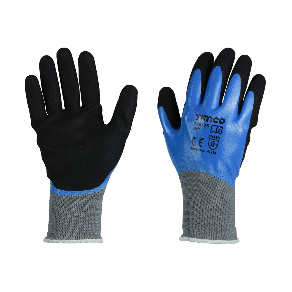 Photograph of Waterproof Grip Gloves - Sandy Nitrile Foam Coated Polyester - L