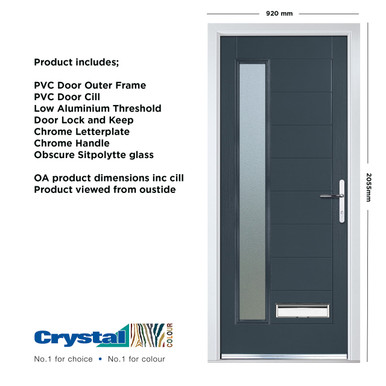 Further photograph of Crystal Composite Door Long Glass Anthracite Grey Left Hand 150mm Cill Included 920mm x 2055mm Obscure Glass Glazing