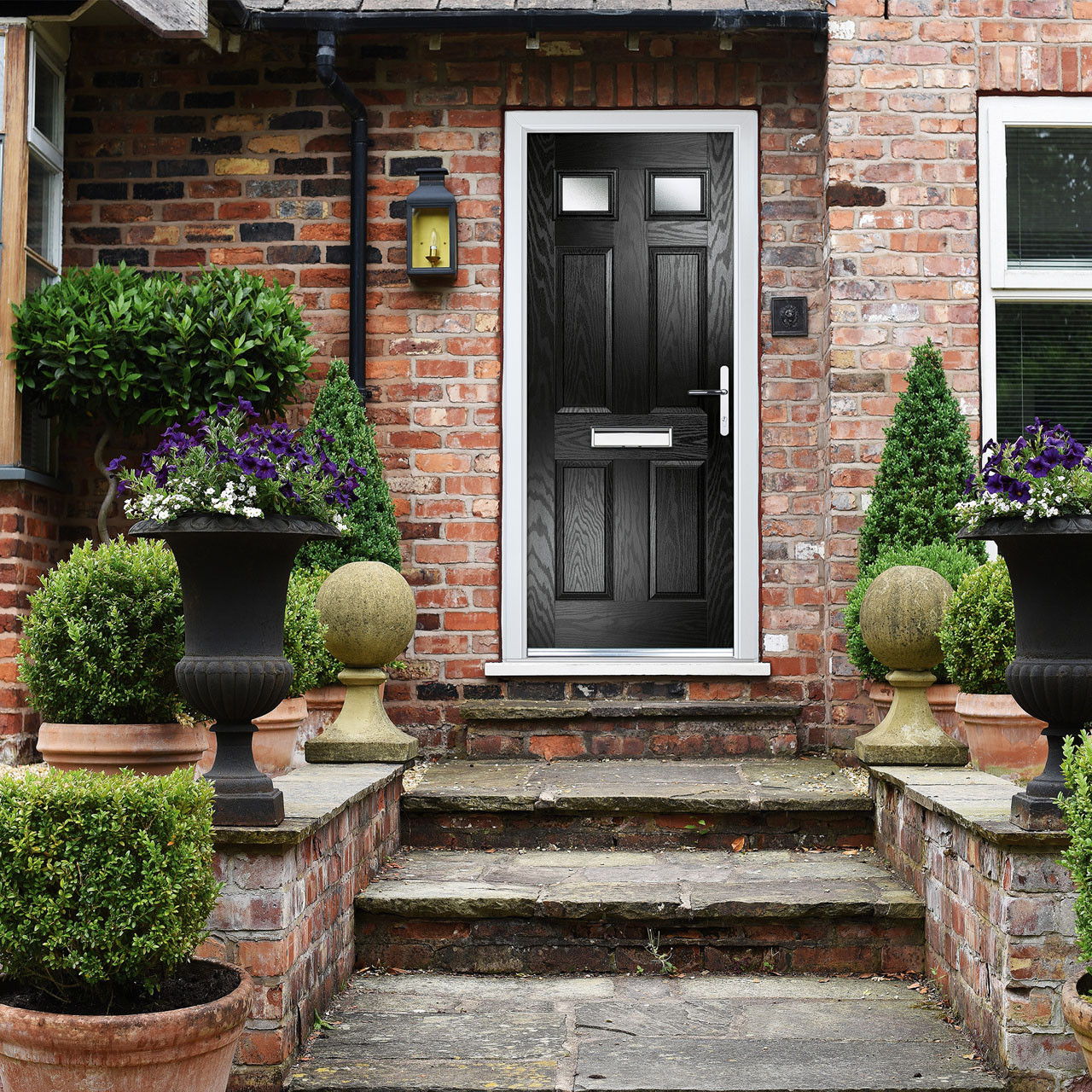 Photograph of Crystal Composite Door Six Square Two Glass Black Left Hand 150mm Cill Included 920mm x 2055mm Obscure Glass Glazing