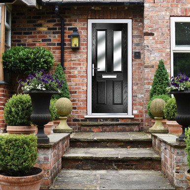 Further photograph of Crystal Composite Door Four square Two Glass Black Right Hand 150mm Cill Included 920mm x 2055mm Obscure Glass Glazing