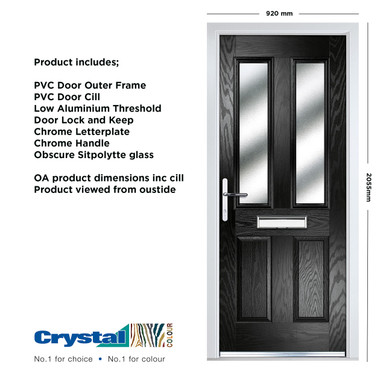 Further photograph of Crystal Composite Door Four square Two Glass Black Right Hand 150mm Cill Included 920mm x 2055mm Obscure Glass Glazing