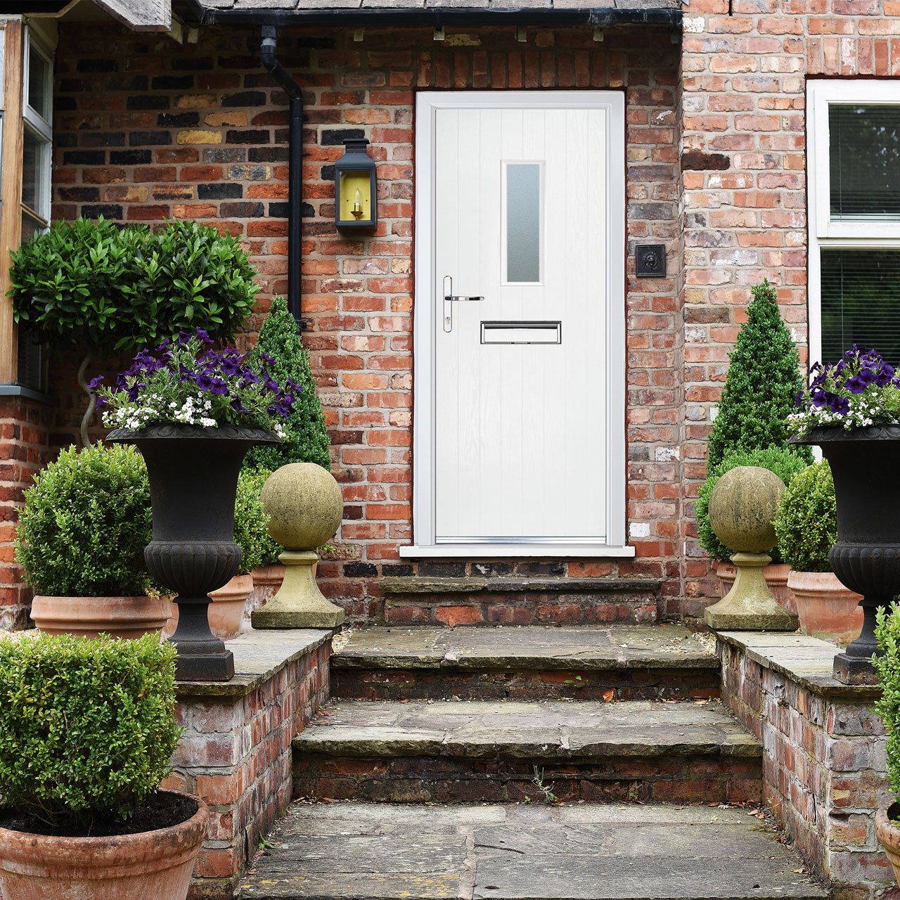 Photograph of Crystal Composite Door Cottage Long Glass White Right Hand 150mm Cill Included 920mm x 2055mm Obscure Glass Glazing