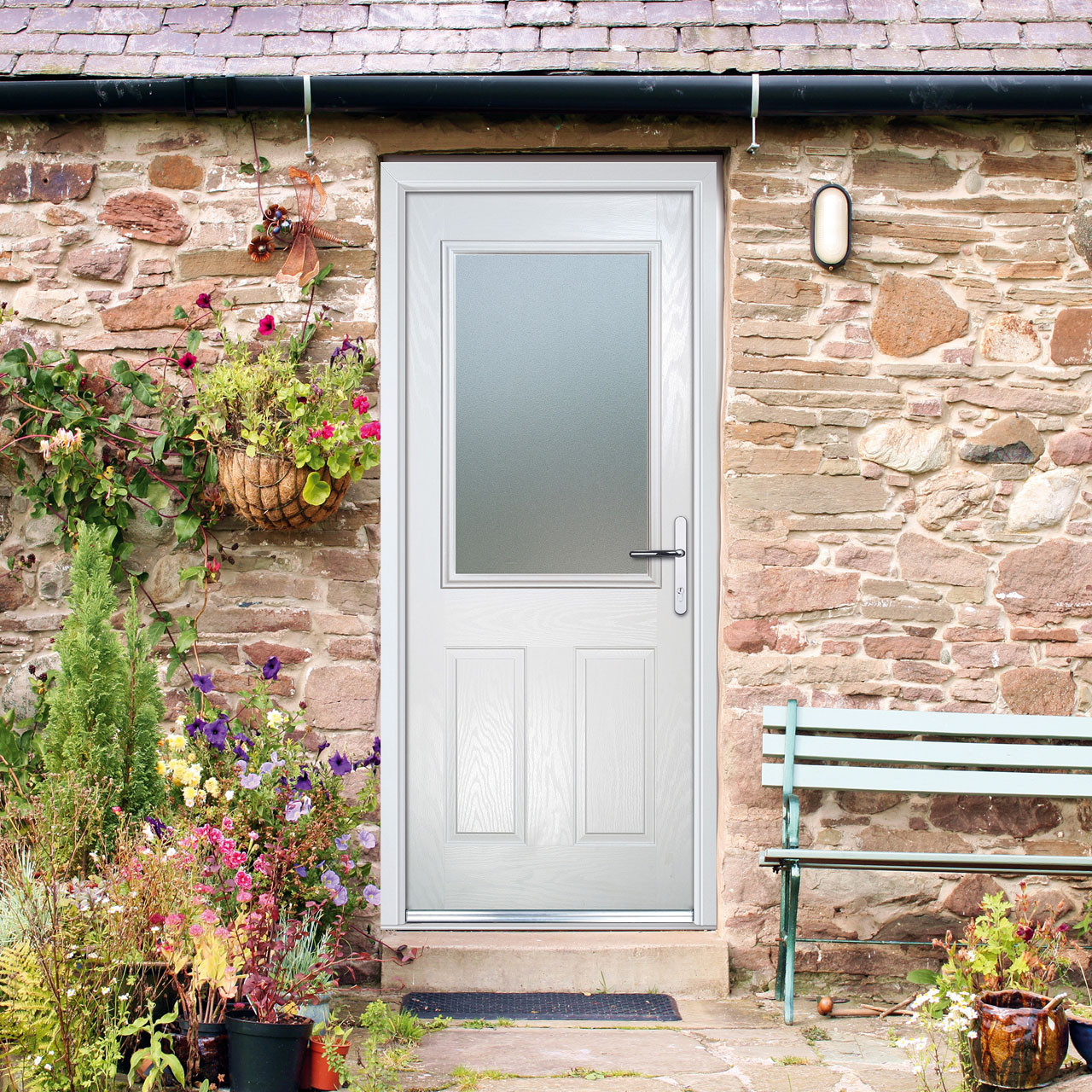 Photograph of Crystal Composite Door Two Square Large Glass White Left Hand 150mm Cill Included 920mm x 2055mm Obscure Glass Glazing