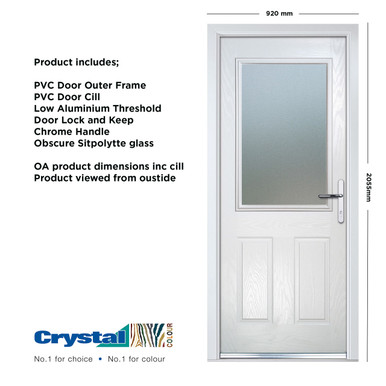 Further photograph of Crystal Composite Door Two Square Large Glass White Left Hand 150mm Cill Included 920mm x 2055mm Obscure Glass Glazing