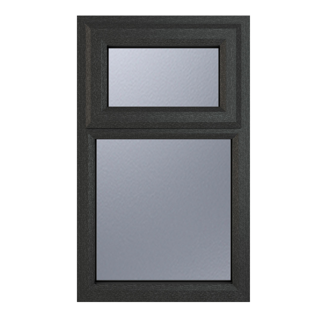 Photograph of Crystal uPVC Window Grey 7016 external White Internal A Rated Top hung opener over Fixed light 1190mm x 1115mm Obscure Glazing