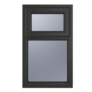 Crystal uPVC Window Grey 7016 external White Internal A Rated Top hung opener over Fixed light 1190mm x 1115mm Obscure Glazing