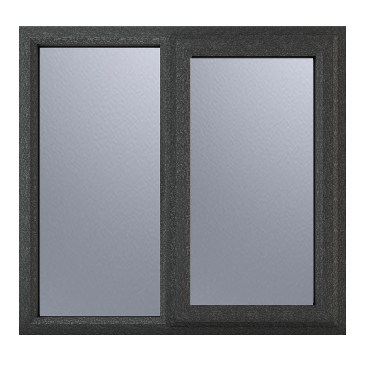 Photograph of Crystal uPVC Window Grey 7016 external White Internal A Rated Right hand Side hung next to a Fixed light 1190mm x 1115mm Obscure Glazing