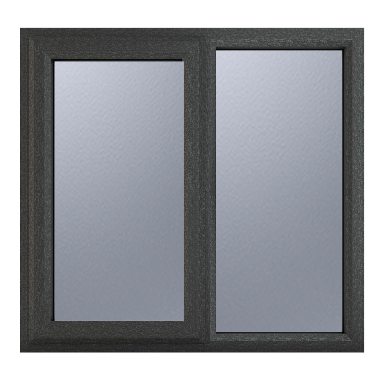 Photograph of Crystal uPVC Window Grey 7016 external White Internal A Rated Left hand Side hung next to a Fixed light 905mm x 965mm Obscure Glazing