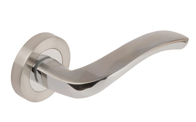 Dale Satin Nickel Polished Chrome Arc Lever on round rose