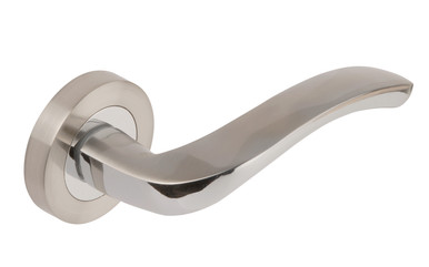 Further photograph of Dale Satin Nickel Plate/Polished Chrome Arc Lever on rose C/W Privacy Latch