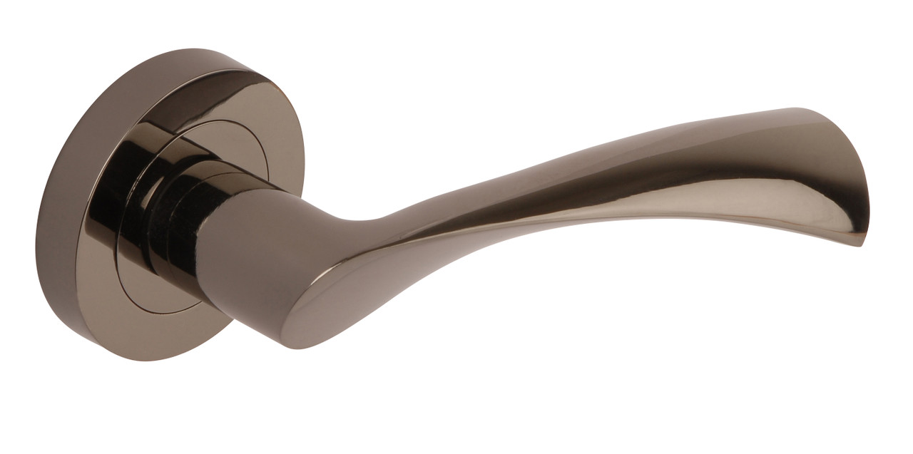 Photograph of Black Nickel Flex Lever on round rose - screw rose