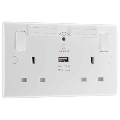 Further photograph of Nexus White 13A 2 Gang Switched Socket with Wifi Extender & USB