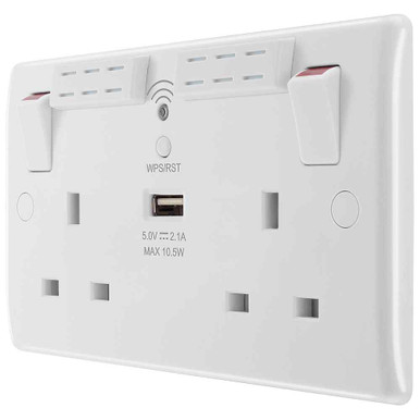 Further photograph of Nexus White 13A 2 Gang Switched Socket with Wifi Extender & USB