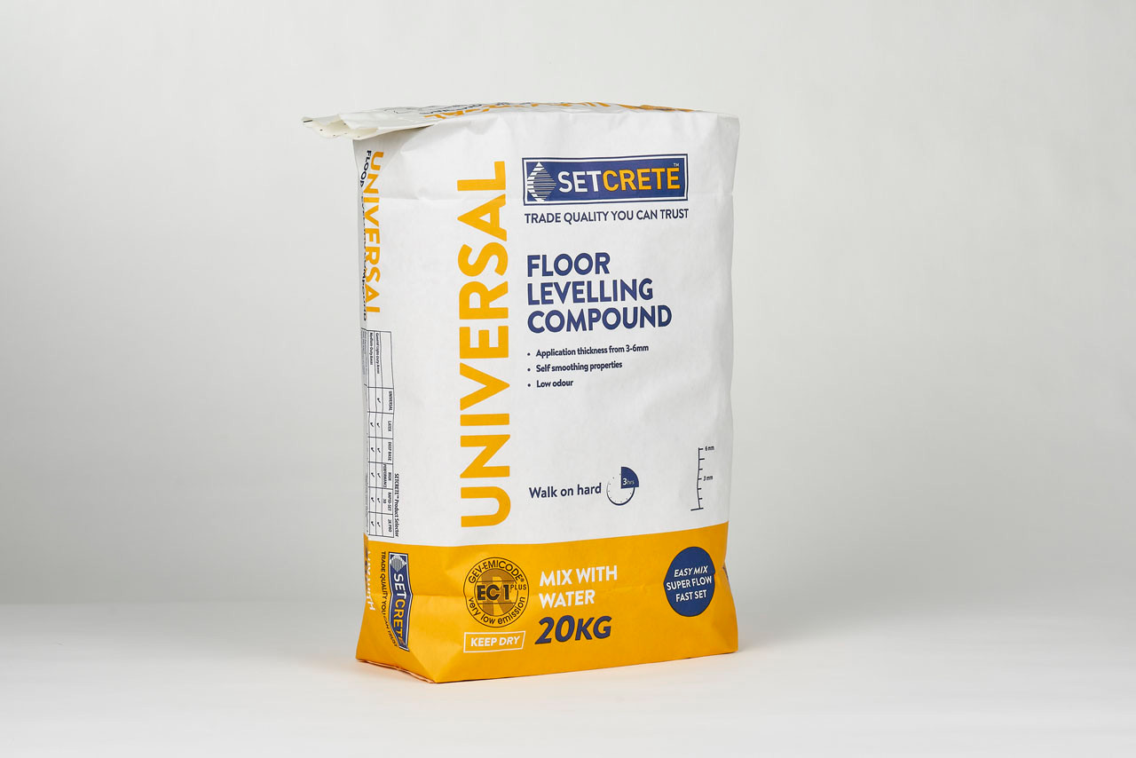 Photograph of Setcrete Universal Floor Levelling Compound, Grey, 20kg