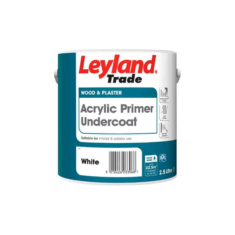 Photograph of Leyland Trade Acrylic Primer Undercoat White 750ml