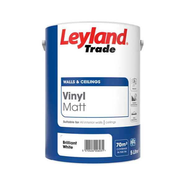 Photograph of Leyland Trade Vinyl Matt Brilliant White 2.5ltr