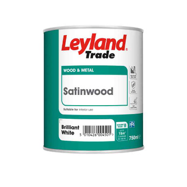 Leyland Trade Coatings Satinwood Brilliant White 750ml, Solvent Based, 20 sq m/l Coverage Area