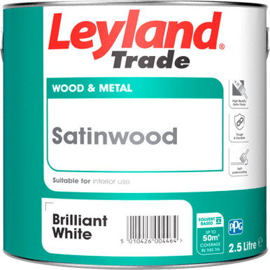 Further photograph of Leyland Trade Satinwood Brilliant White 2.5ltr