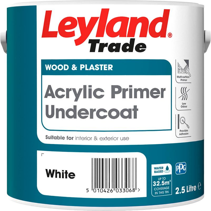 Photograph of Leyland Trade Acrylic Primer Undercoat White 2.5ltr