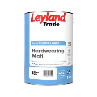 Leyland Trade Coatings Hardwearing Matt, Brilliant White, 2.5L, Water Based, 12 sq m/l