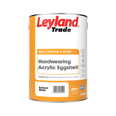 Leyland Trade Coatings Hardwearing Acrylic Eggshell, Brilliant White, Water Based, 2.5L