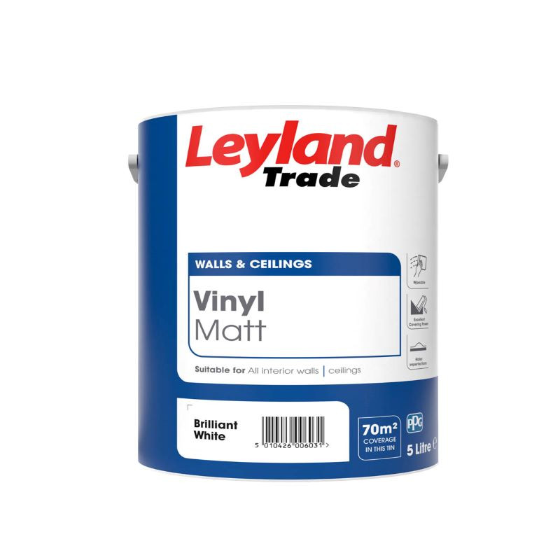 Photograph of Leyland Trade Vinyl Matt Brilliant White 5ltr