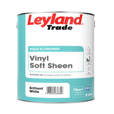 Leyland Trade Coatings Vinyl Soft Sheen, Brilliant White, Water Based, 5L product image