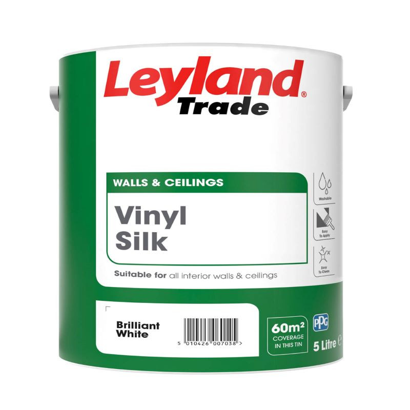 Photograph of Leyland Trade Vinyl Silk Brilliant White 5ltr