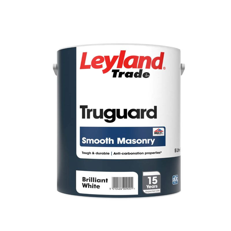 Photograph of Leyland Trade Truguard Smooth Masonry Brilliant White 5ltr