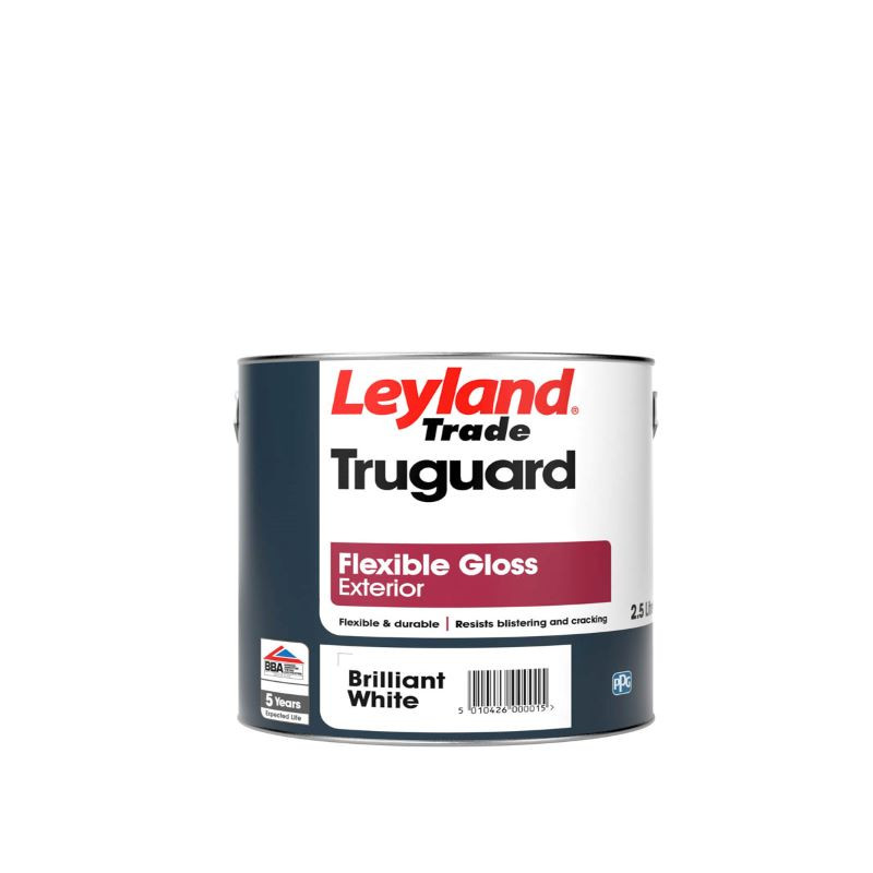 Photograph of Leyland Trade Truguard Flexible Exterior Gloss Brilliant White 2.5ltr