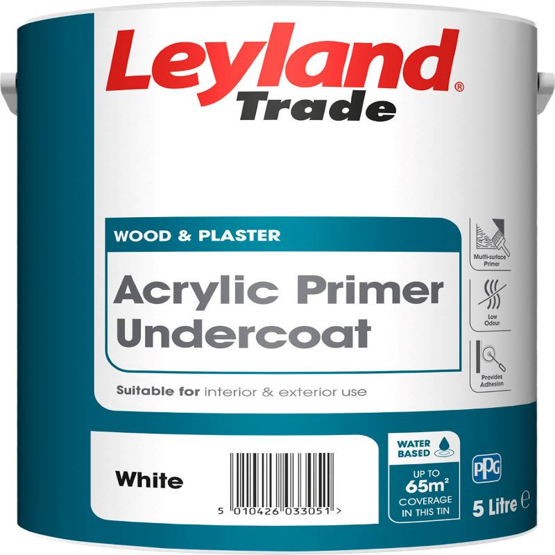 Photograph of Leyland Trade Acrylic Primer Undercoat White 5ltr