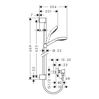 Further photograph of hansgrohe Croma Select S Shower system 110 Vario with Ecostat Comfort thermostatic mixer and shower rail 65 cm