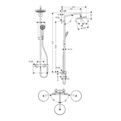 hansgrohe Croma Showerpipe 220 1jet with thermostatic shower mixer