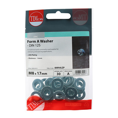 Further photograph of Form A Washers M8 - Zinc