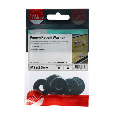 Further photograph of Penny / Repair Washers M8 - Zinc