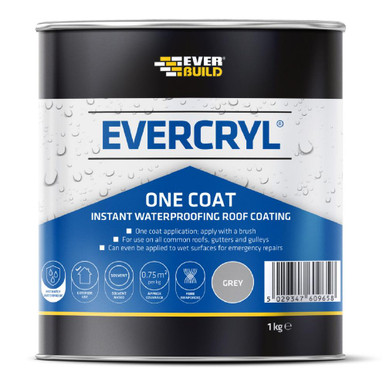 Further photograph of Everbuild Evercryl One Coat Instant Waterproofing For Roofs, Gutters and Gulleys, Grey, 1 kg