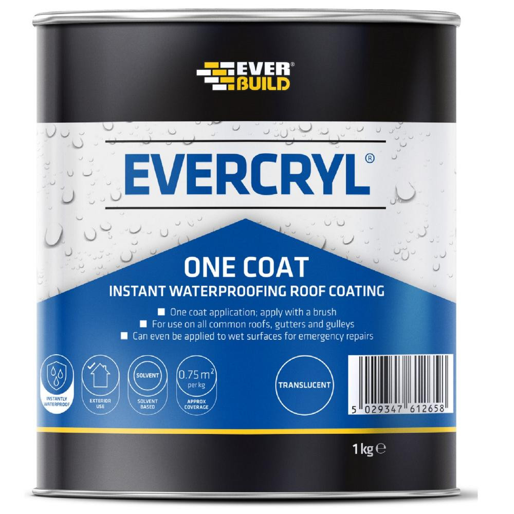 Photograph of Everbuild Evercryl One Coat Instant Waterproofing For Roofs, Gutters and Gulleys, Clear, 1 kg