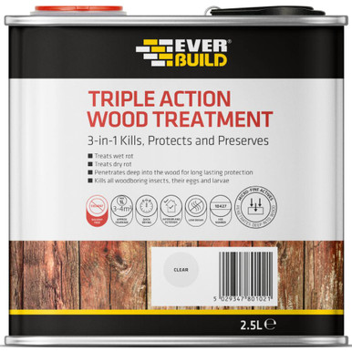 Everbuild Triple Action (Kills, Protects and Preserves) Wood Treatment, Clear, 2.5 Litre product image