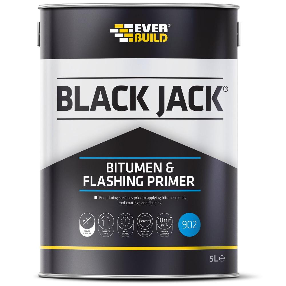 Photograph of Everbuild Black Jack 902 Bitumen and Flashing Primer, Black, 5 Litre