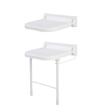 One Piece Backplate Shower Seat with Drop Down Legs Stainless Steel White