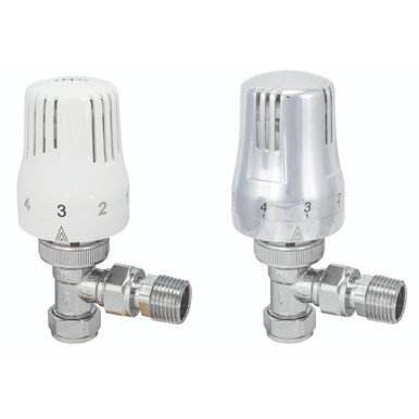 Westherm Classic 15mm Angled Thermostatic Radiator Valve (TRV) & Lockshield  Pack - White