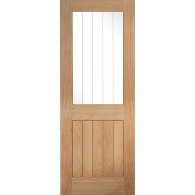 Belize Oak Unfinished Vertical 5 Panel and 1 Light Clear Glass Glazed Internal Door 2040mm x 726mm x 40mm